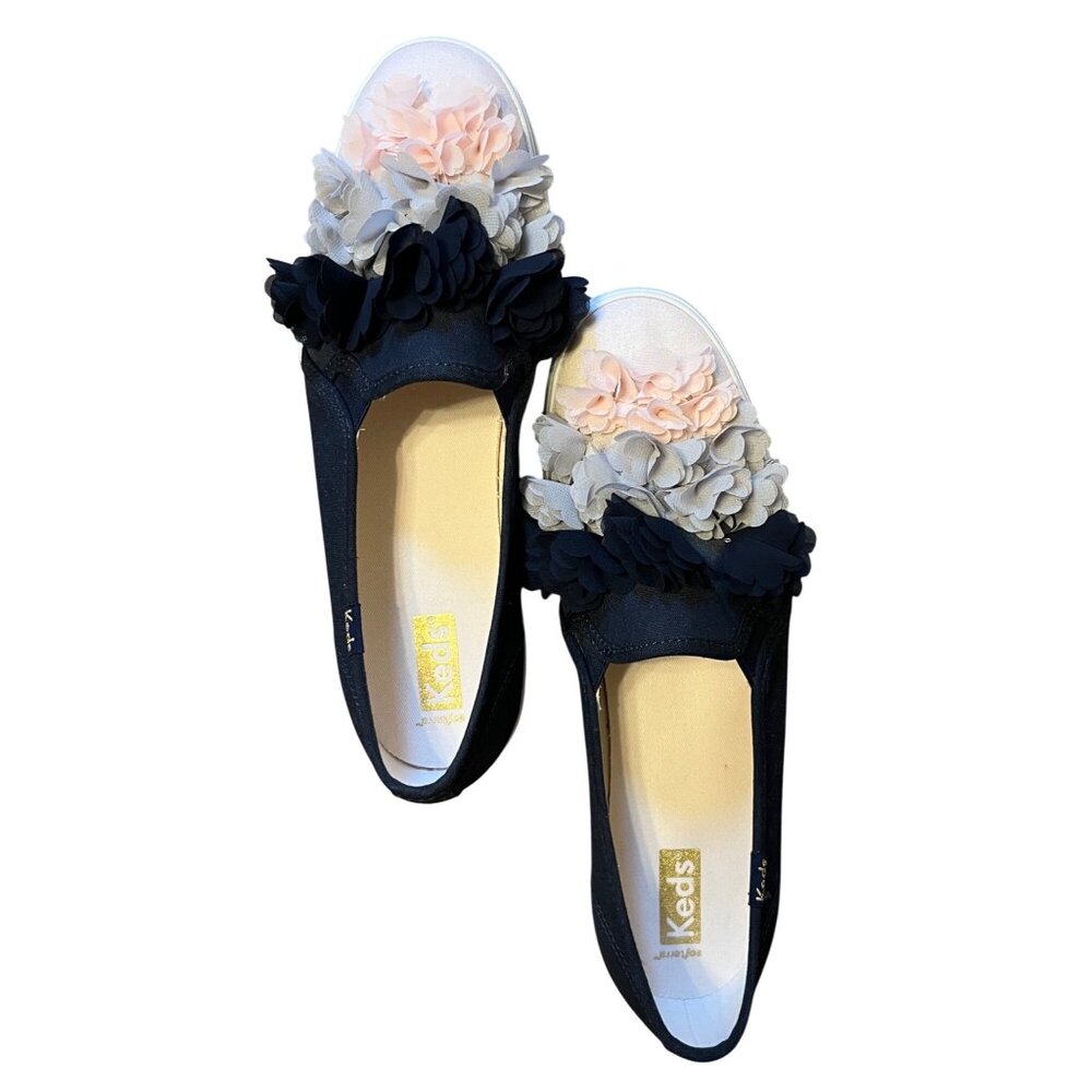 NIB Keds 8.5 Triple Decker Floral Appliqué Celebrations Blue Platform Sneakers - Picture 2 of 9